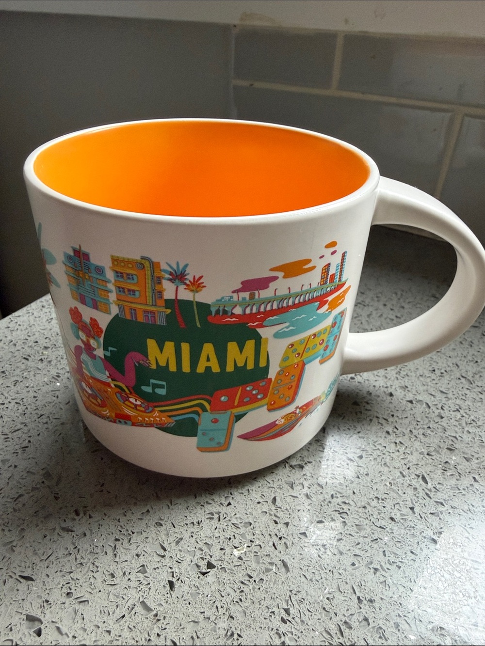 Starbucks Miami Discovery Series Graphic Ceramic Coffee Mug - Orange Interior